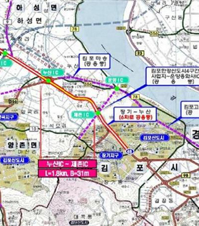 김포시 국도 48호선 누산-제촌IC 구간이 4차선에서 6차선으로 확장하는 공사가 5일 착공된다.copyright 데일리중앙