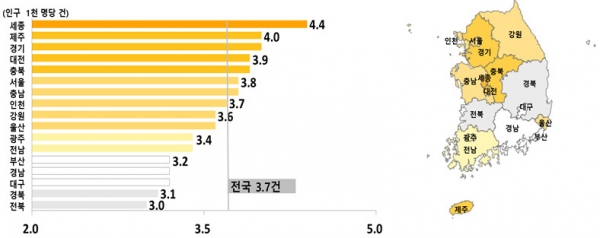 시도별 조혼인율(2022). (자료=통계청) copyright 데일리중앙