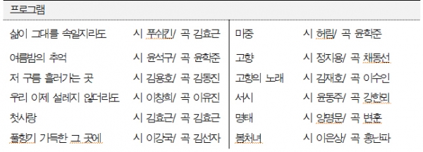 5월 '모던가곡1'에서는 12곡의 한국가곡이 공연·연주될 예정이다. (자료=마포문화재단)copyright 데일리중앙