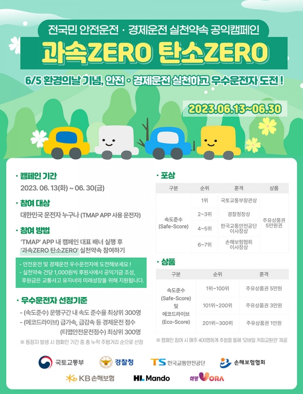 한국교통안전공단은 전 국민 안전운전과 경제운전을 위해 6월 13일부터 3주간 '과속ZERO 탄소ZERO' 캠페인을 진행한다. (포스터=한국교통안전공단)copyright 데일리중앙